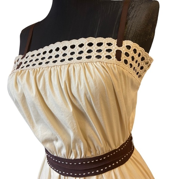 BCBG Beige Cotton Blend Sleeveless Midi Ruffle Dress - Picture 9 of 16